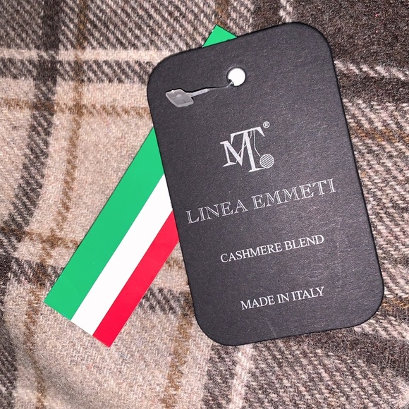 Luxe Linea Emmeti Cashmere Wool Blend Plaid Winter Scarf Made In Italy Tan Gray - Picture 3 of 4